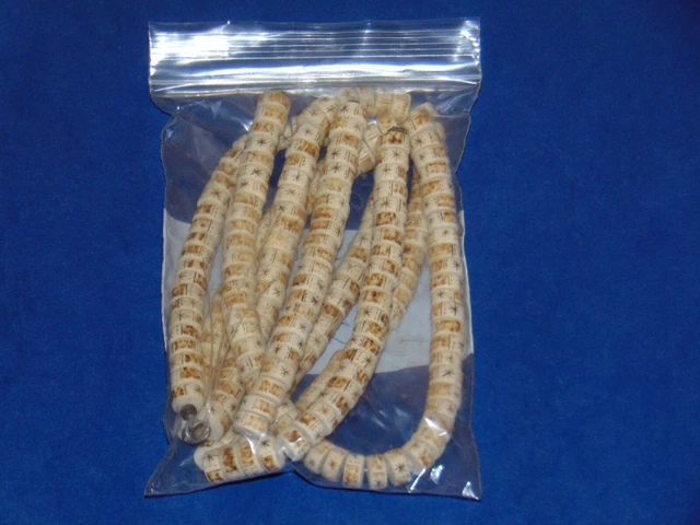 Hand Carved Etched White Wood Bead Strings 16 Inch Lot of 3 NOS 2