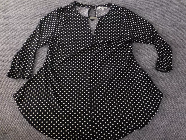 Chaus Womens Blouse Large Black Pullover top dots stretch