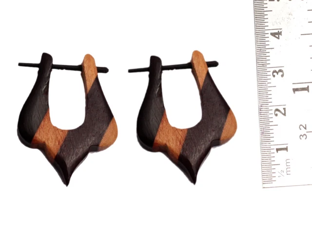 A Pair of Natural Wood Ebony USA Nepali Organic Stick Boho Coco Wooden Earrings