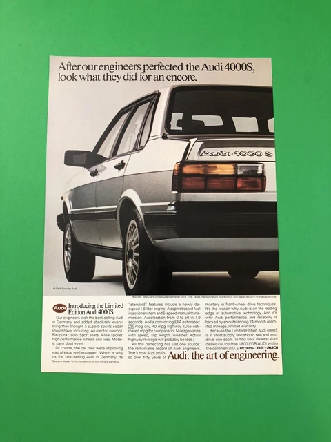 1984 Audi 4000S 4000 S Vintage Original Print Ad Advertisement Printed A1