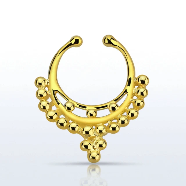 18G Indian Dots Fake Septum Clicker Non Piercing Nose Clip Hang Cheater Jewelry 2