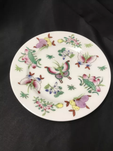 Japanese Porcelain Ware Hand Painted Plate Flowers  Butterflies ACF Hong Kong