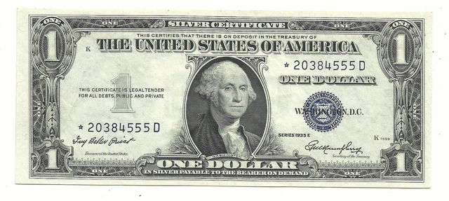 1935E $1 BLUE Seal **STAR** SILVER Certificate! CRISP AU! Old US Paper Money! 2