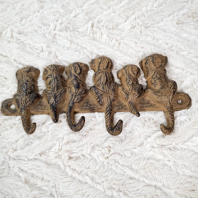 Cast Iron Dog tail Pet Leash Collar Hook Wall Mount Key Hat Rack Hanger 8" VTG