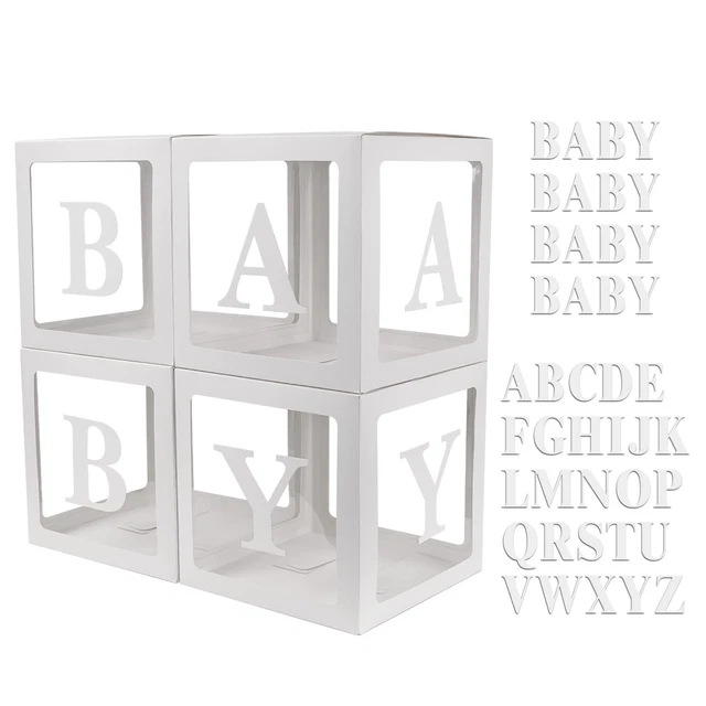 Baby Boxes with 42pcs Letters(A-Z+Baby) for Baby Shower, Transparent