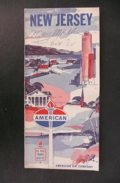 1964 New Jersey  road  map American Oil gas metro New York City