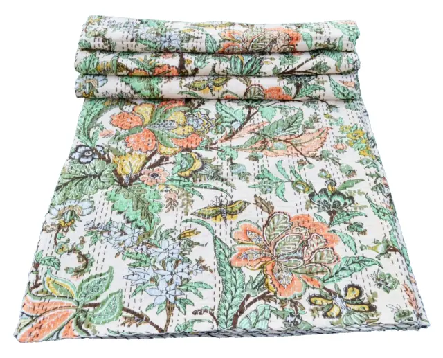 Colcha Kantha de algodón con estampado floral, funda de cama, manta, colcha...