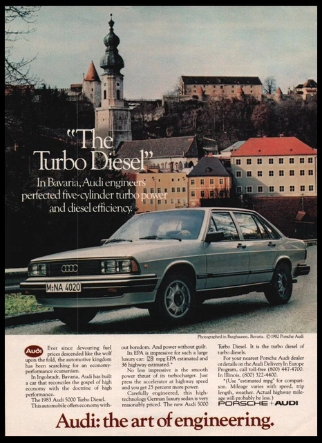 1983 Audi 5000 Turbo Diesel  car photo print ad-Vintage Man Cave Garage Decor