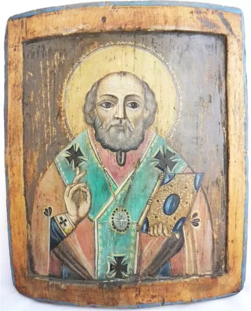 19c RARE RUSSIAN ICON SAINT NICHOLAS WONDER WORKER