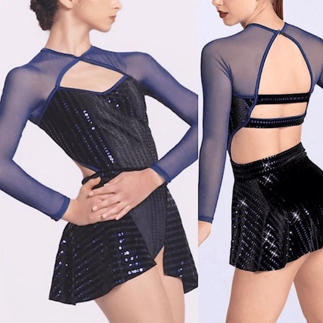 Weissman Elite dance costume navy blue velvet Need You Tonight D11810 Adult MA