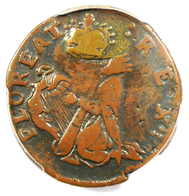 1670 New Jersey St Patrick Farthing Colonial Coin 1/4P - PCGS F15 - $850 Value
