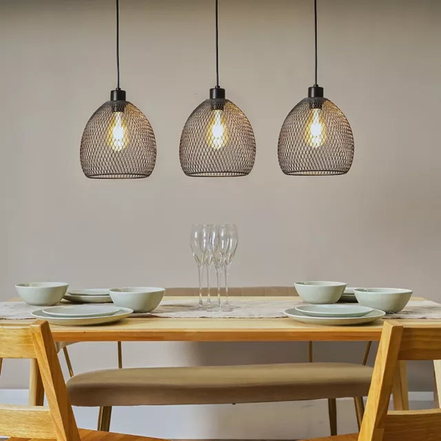 3 Way Over Table Ceiling Light Fitting Mesh Lampshades LED Bulb Lounge Lighting