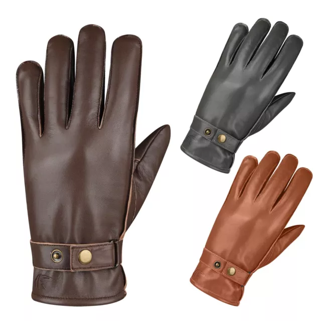 REDRUM Hombre Cuero Auténtico Invierno Conducción Moto Scooter Guantes Thermal