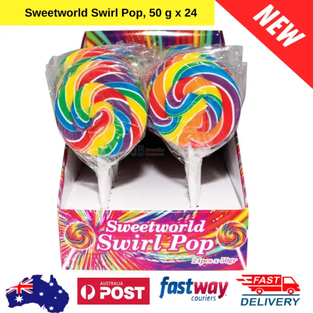 24 x SWEETWORLD SWIRL POP RAINBOW MEGA LARGE LOLLIPOPS WRAPPED BULK LOLLIES