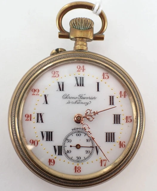 Montre à Gousset Chrono Feuvrier Épinal - Boîtier Argentan/laiton 4,7 Cm, Mécanique Manuelle, Occasion Très Bon état