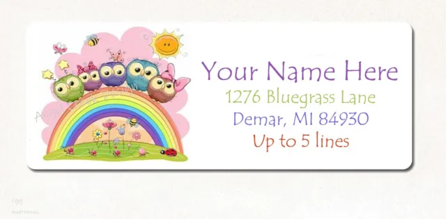 CUTE Whimsical Summer Owls Rainbow Custom Personalized Return Address Labels