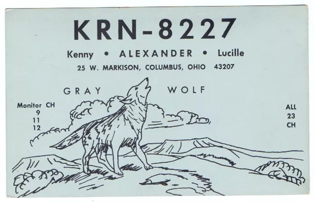 Carte postale vieux loup gris carte QSL amateur radio amateur Columbus Ohio publicité