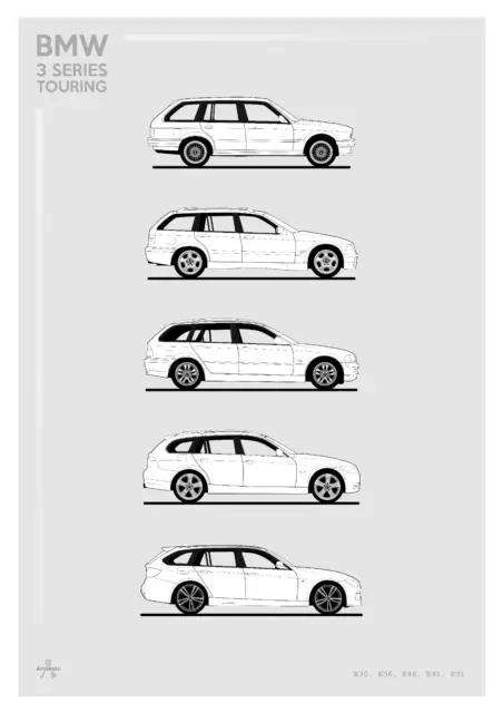 POSTER - BMW 3-SERIES TOURING  B+W  - (A4 A3 A2 Sizes) Car Art Print