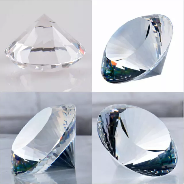 100mm Large Clear Crystal Cut Glass Giant Diamond Paperweight E0W0 2