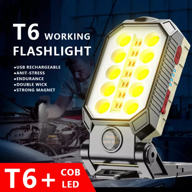 USB COB LED Work Light Inspection Lamp Magnetic Torch Rechargeable Cars Garage