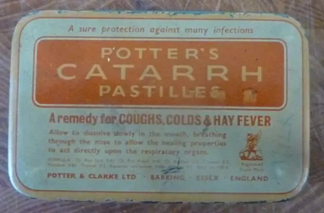 Vintage Potter's Catarrh Pastilles Tin Remedy for Cough Colds etc