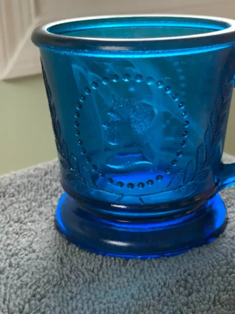 1870 EAPG Pattern Glass Ceres Cameo Classic Medallion Large Peacock Blue Mug