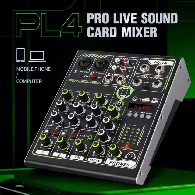 Live Sound Card Mixer Console PL4 PRO 4 Channel DSP Effects Professional3922