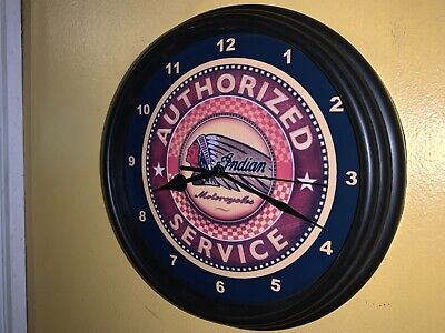 Indian AuthService Motorcycle Garage Bar Man Cave Advertising Clock Sign