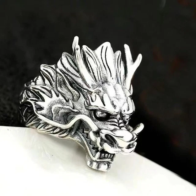 Retro Chinese Style Silver Plated Dragon Adjustable Ring Women Men Jewelry Gifts