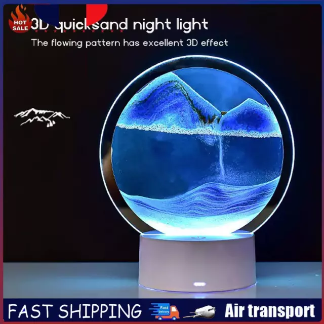 USB Quicksand Night Light Touch Remote Control 3D Sandglass Table Lamp (Blue) FR