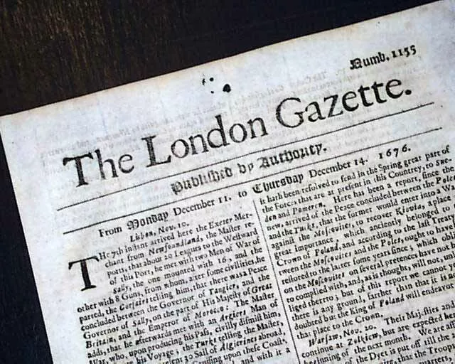 Very EARLY Rare 17th Century 345 Years Old LONDON GAZETTE England 1676 Newspaper