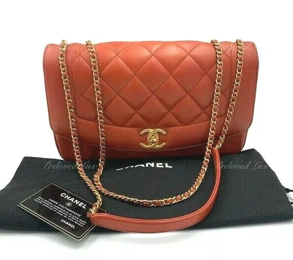 AUTHENTIC CHANEL ORANGE Red Lambskin Reissue Medium Diana Flap Crossbody  Bag GHW $5,702.51 - PicClick