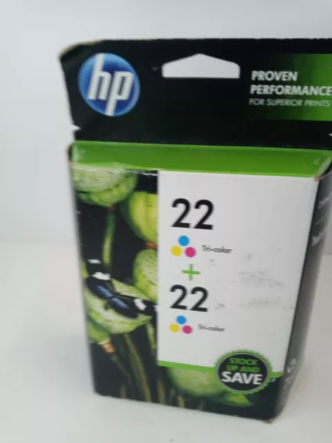 Cartuchos de tinta tricolores 2013 HP 22 caja de cartón sellado impecable paquete de 2