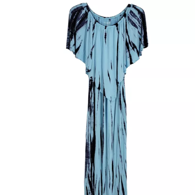 SOFT SURROUNDINGS Aqua Tie Dye Off Shoulder Maxi Dress sz Large Drape Front