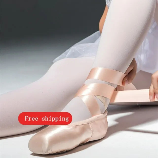 Niñas Damas Zapatos de Ballet Pointe Adulto Profesional Zapatos de Ballet Satén + Cinta