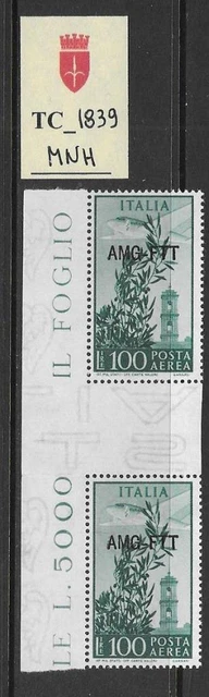 TC_1839. TRIESTE FTT. Gutter pairs of 100 Lire 1948 "DEM. & CAMP." air set. MNH