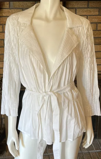 Elie Tahari Mischa Jacket White Cotton Crinkle Fabric Belted NWT $398 Size XL