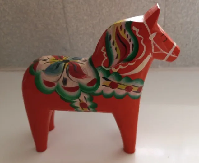 Vintage Wooden hand carved painted Swedish DALA Horse Red Nils Olsson 6” High