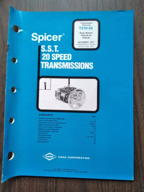 New Dana Spicer Transmission Illustrated Parts List SST 20-Speed 1020/1420