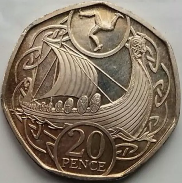 UNCIRCULATED IOM Isle of Man Manx 2020 20p pence Coin Viking Longship Triskeles