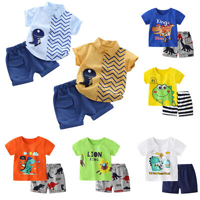 Baby Casual Clothes Set Boy Girl Cartoon Print Short Sleeve Tops+Shorts Outfits
