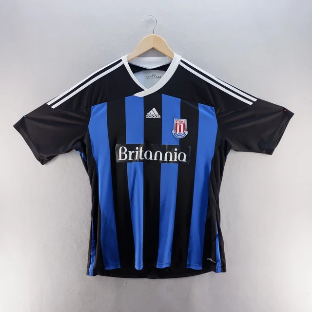 Stoke City FC Fußballshirt XL blau schwarz gestreift Adidas Auswärtstrikot Herren