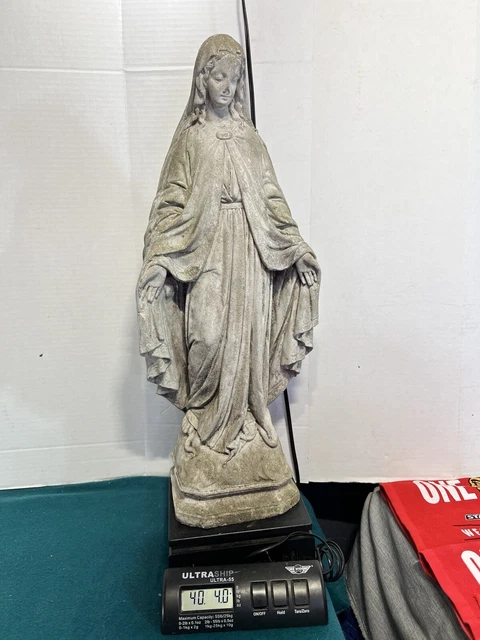 VINTAGE CONCRETE VIRGIN Mary Statue 25” and 40lbs Yard Art Weathered