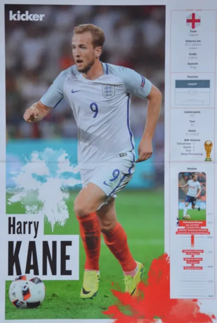 HARRY KANE - A3 Poster (42 x 28 cm) - Fußball WM 2018 Clippings Fan Sammlung NEU