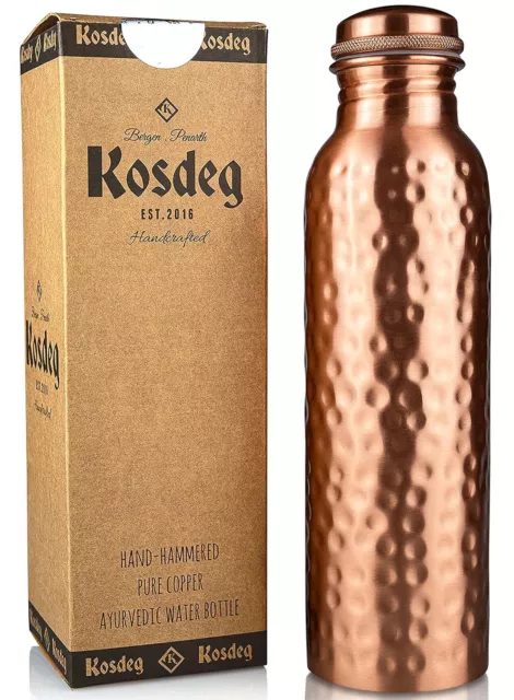 Hammered Copper Water Bottle 34 Oz Extra Large - A Leak Proof Ayurvedic Pure Cop