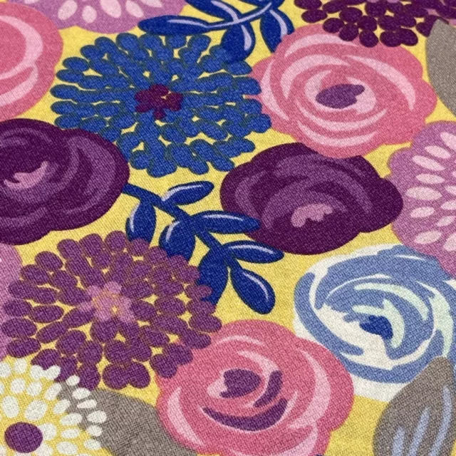 Pink & Yellow Modern Floral Print Cotton Fabric - FQ Fat Or Continuous Cut