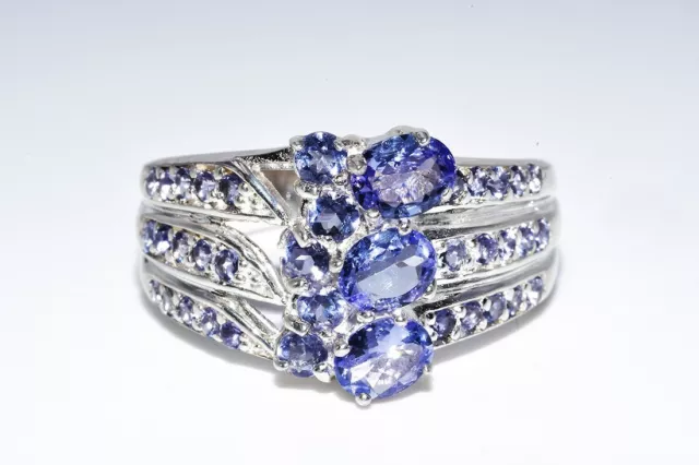 $500 2.20Ct Natural Tanzanite Silver Cocktail Ring Size 8.25