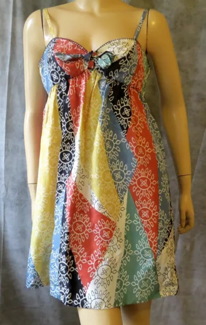 BCBG MAXAZRIA Colorful PATCHWORK Tribal Sunburst Silk Babydoll Mini SUN DRESS 8