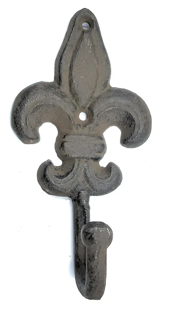 Coat Towel Hook Fleur De Lis Rustic Design Cast Iron with Brown Finish