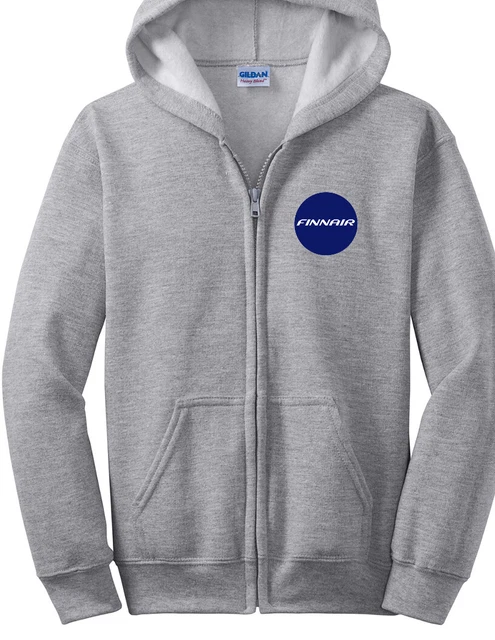 Finnair Retro Logo Full Zip Hoodie Finnish Airline Air Travel Hooded Sweatshirt